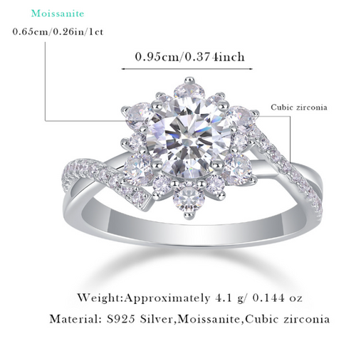 18K White Gold Shimmering 1 Carat Flower Diamond Wedding Ring for Women