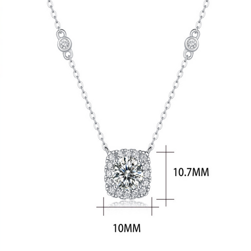 18K White Gold 1 Carat Square Diamond Pendant Necklace for Women