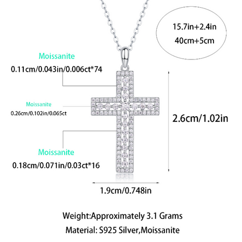 18K White Gold Shimmering Crucifix Pendant Necklace with 91 Round Diamonds for Women