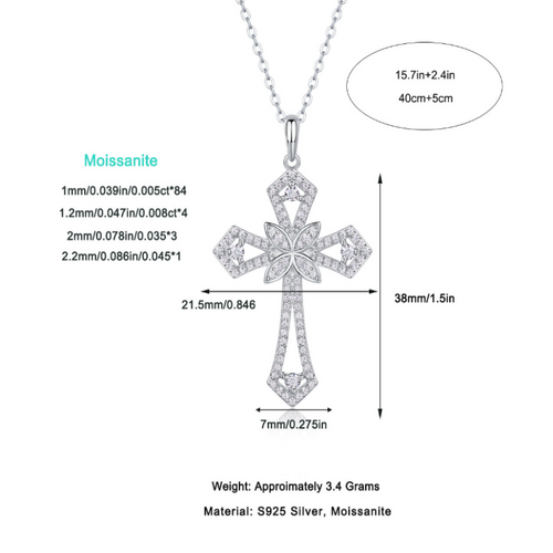 18K White Gold Shimmering Crucifix Pendant Necklace with 92 Round Diamonds for Women