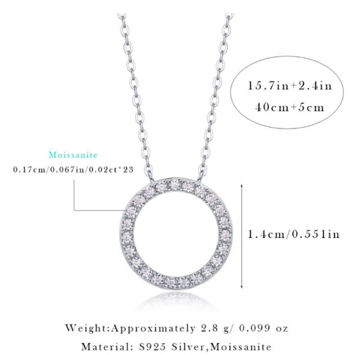 18K White Gold Delicate Circular Pendant Necklace Embedded With 23 Round Diamonds