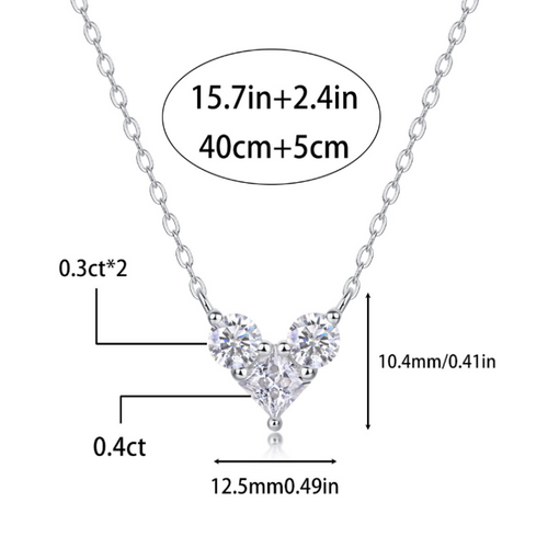 18K White Gold Heart-Shaped Pendant Necklace with Three Diamonds for Women