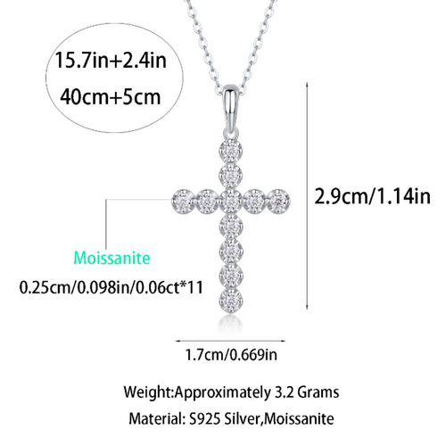 18K White Gold Shimmering Crucifix Pendant Necklace with 11 Round Diamonds for Women