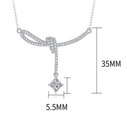 18K White Gold Twisted Knot Pendant Necklace with a 1 Carat Rhombus Diamond