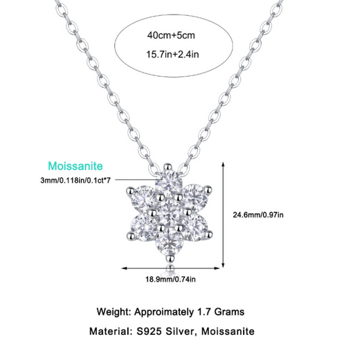 18K White Gold Floral Pendant Necklace with Seven 0.1 Carat Diamonds for Women