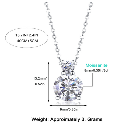 Glittering 18K White Gold 3 Carat Round Diamond Pendant Necklace for Women