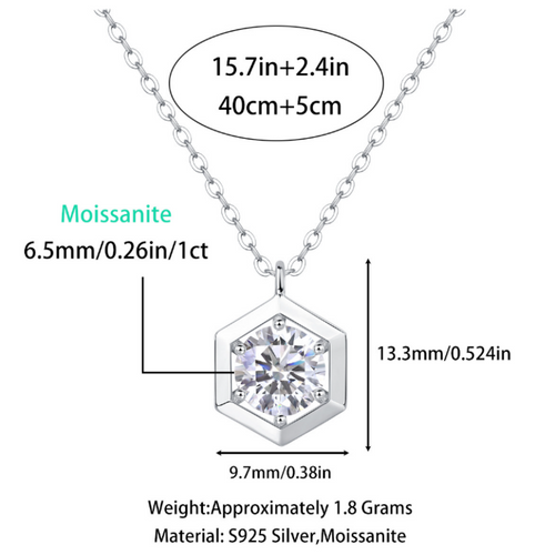 18K White Gold Shimmering 1-Carat Hexagonal Diamond Pendant Necklace