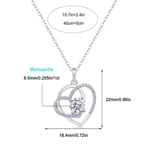 18K White Gold Intertwined Hearts Pendant Necklace with a 1 Carat round Diamond for Women