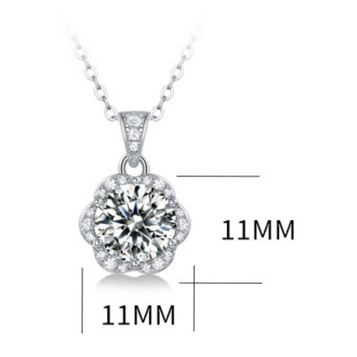 18K White Gold Shimmering Flower-Shaped 2 Carat Round Diamond Pendant Necklace