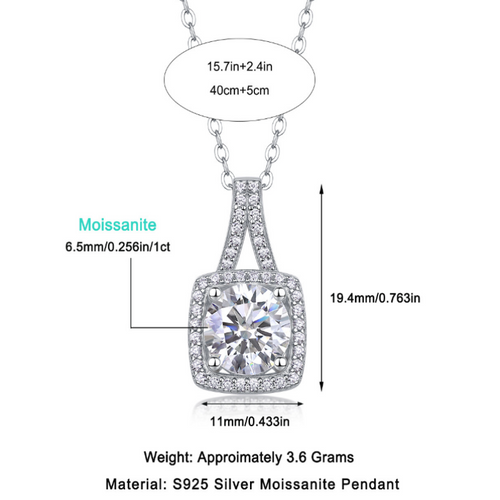 18K White Gold Shimmering Square-Shaped 1 Carat Round Diamond Pendant Necklace