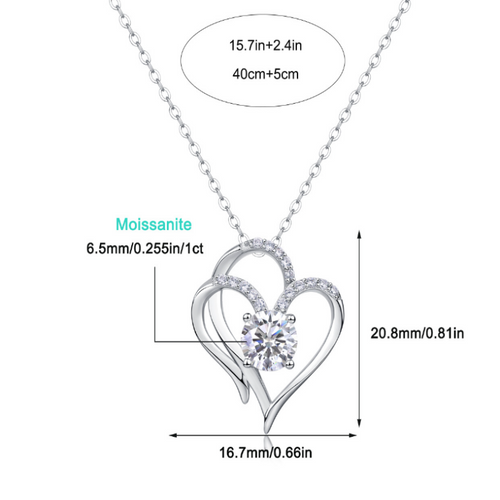 18K White Gold Intertwined Heart-Shaped 1 Carat Round Diamond Pendant Necklace