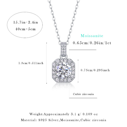 18K White Gold Shimmering Square-Shaped 1 Carat Round Diamond Pendant Necklace