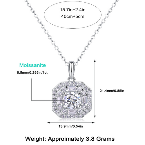 18K White Gold Shimmering Square-Set 1 Carat Round Diamond Pendant Necklace