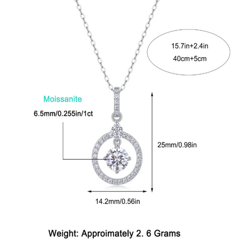 18K White Gold Shimmering Circular 1 Carat Round Diamond Pendant Necklace