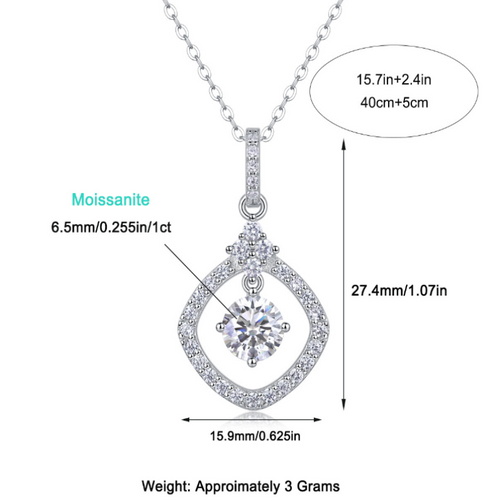 18K White Gold Oval-Shaped Pendant Necklace with a 1 Carat Round Diamond for Women