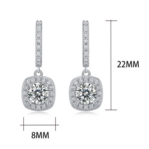 18K White Gold Square Pendant Earrings with 0.5 Carat Round Diamond (0.5 Carat Each)