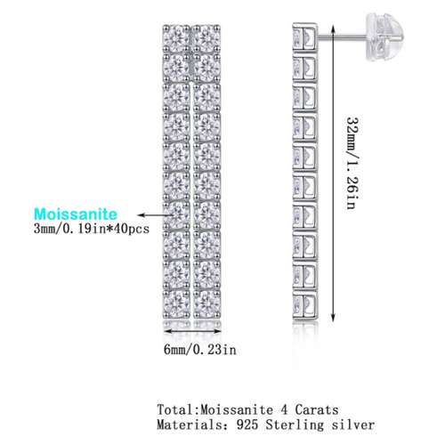 18K White Gold Rectangular Stud Earrings with 40 Pieces of 3mm Round Diamonds