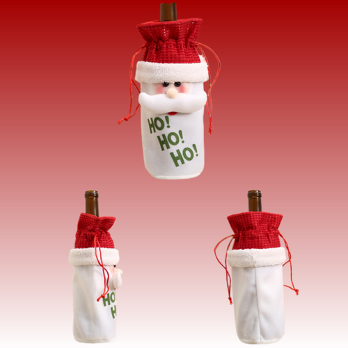 Christmas Santa Claus Reindeer Snowman Drawstring Wine Bottle Cover