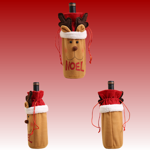 Christmas Santa Claus Reindeer Snowman Drawstring Wine Bottle Cover