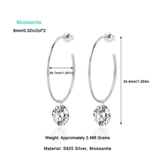 18K White Gold 2 Carat Round Diamond Pendant Earrings (2 Carats per Earring)