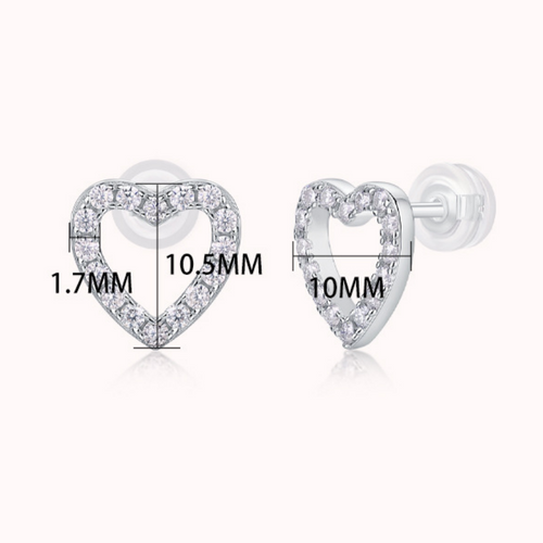 18K White Gold Heart-Shaped Stud Earrings with Diamond Accents