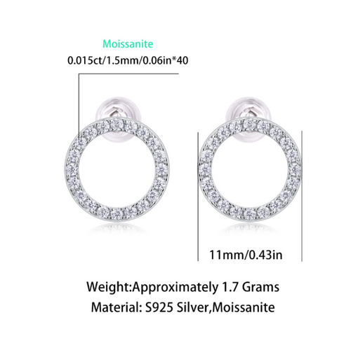 18K White Gold Circle Stud Earrings with 40 Round Diamonds