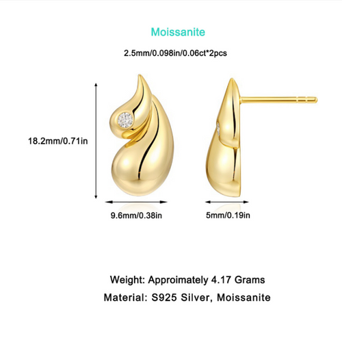 18K Gold Plated 2.5mm Round Diamond Teardrop Stud Earrings