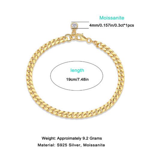 18K Gold Plated 4mm Moissanite Bracelet