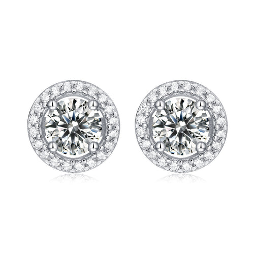 18K White Gold Loop Round Diamond Stud Earrings