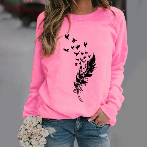 Feather and Bird Printed Women's Long Sleeve