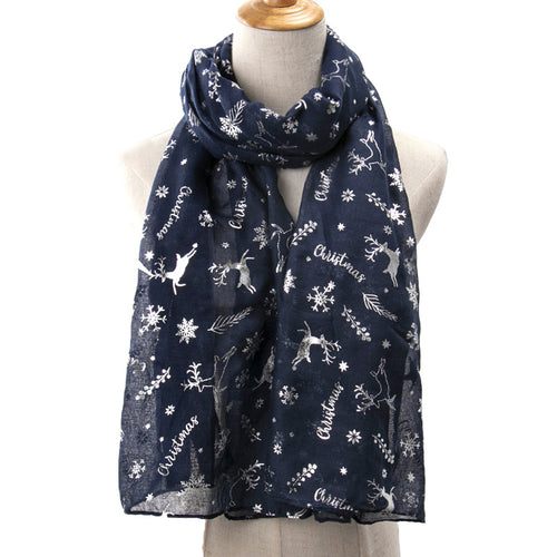 Ladies' Christmas Reindeer Snowflake Print Scarf Shawl