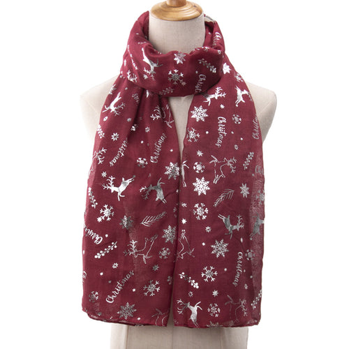 Ladies' Christmas Reindeer Snowflake Print Scarf Shawl