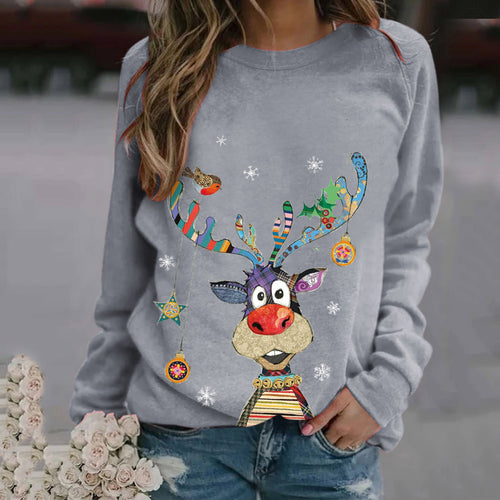 Christmas Reindeer Print Women's Long Sleeves