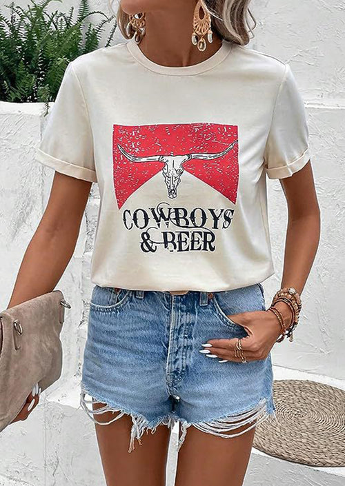 Crowboys & Beer White Printed T-Shirt