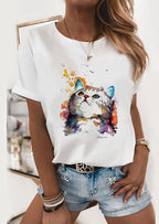 Colorful Pattern Printed White T-shirt