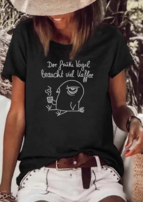 Bird Drinking Coffee Printed T-shirt