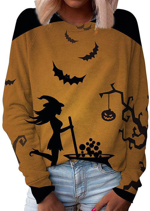 Cute Black Halloween Cat Print Long Sleeve