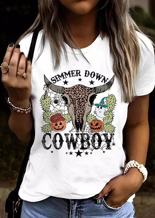 Simmer Down Cowboy Print Women Short Sleeve T-Shirt