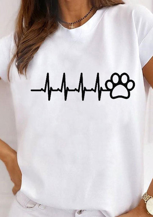 Telepathic Paw Printed White T-shirt