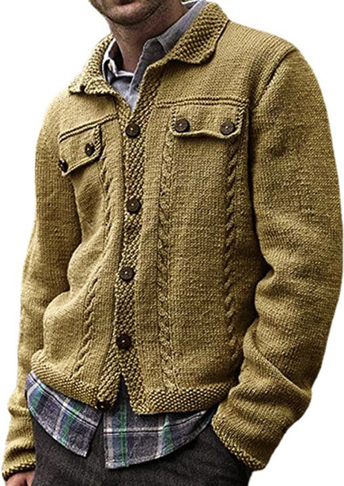 Men's Lapel Single Breasted Knit Sweater Jacket