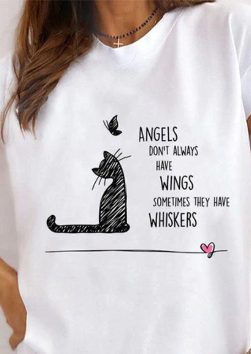 Cute Black Cats Printed White T-shirt