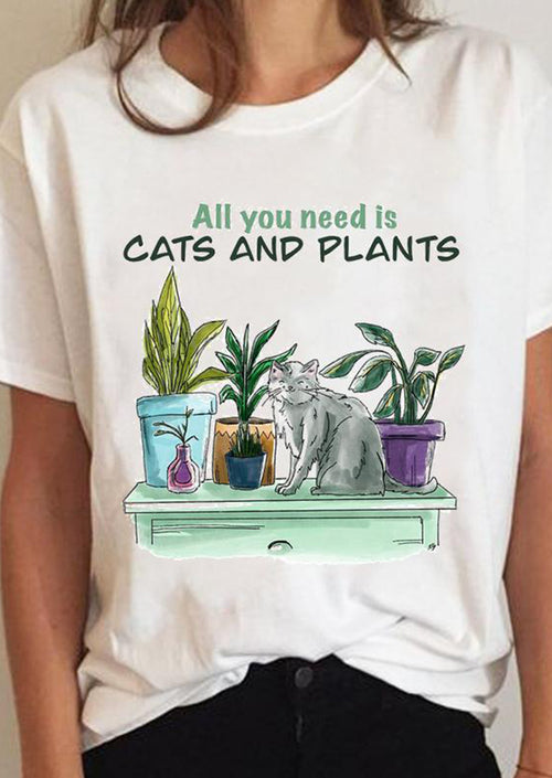 Cute Cats Printed White T-Shirt