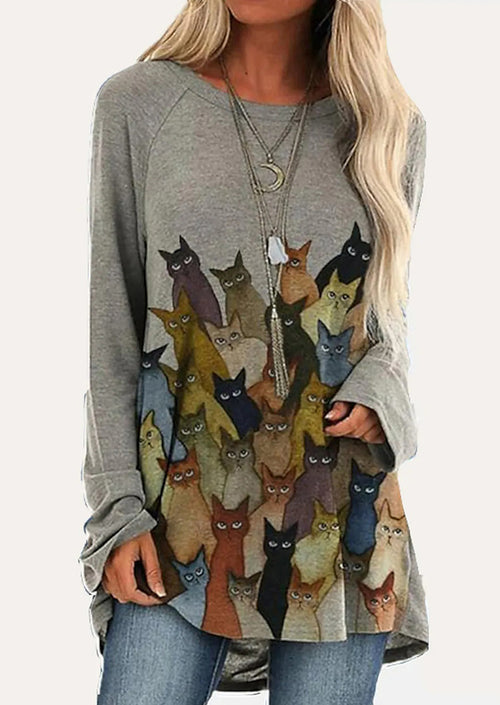 Cat Print Long Sleeves In Multiple Poses