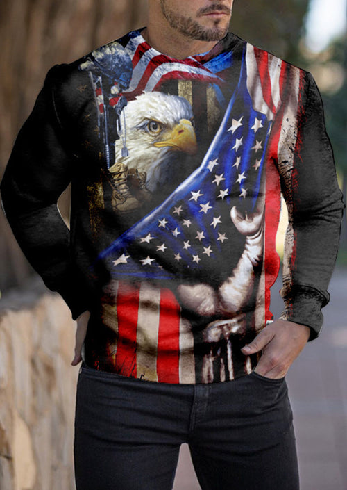 Eagle Crew Neck Star Flag Print Long Sleeves