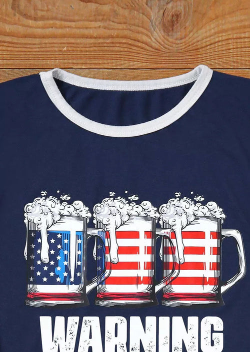 Navy American Flag Beer Mug Printed T-shirt