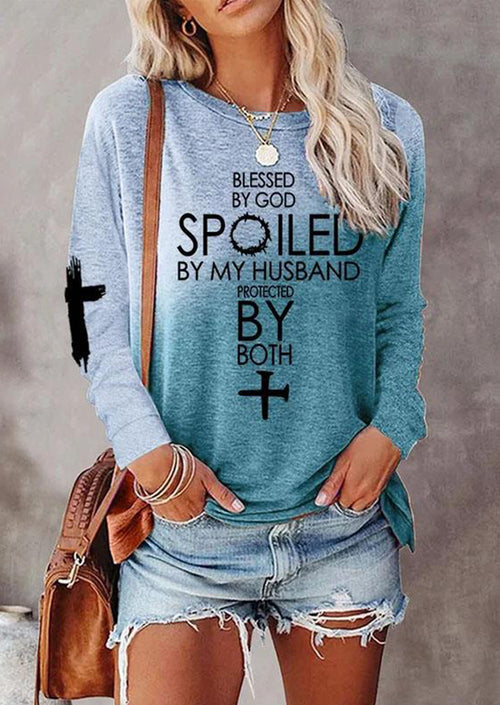 Color Block Printed Text Women's Long Sleeves