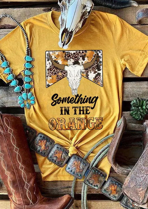 Orange Short Sleeve With Bull Head Pattern