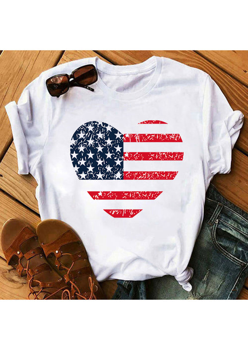 American Flag Printed White T-shirt