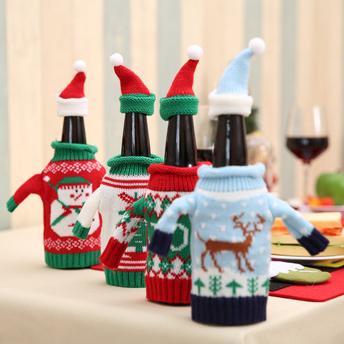 Christmas Elk and Snowman Clothing & Hat Wine Bottle Cover