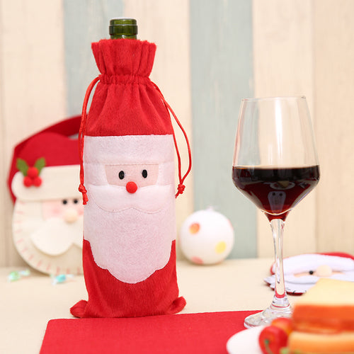 Christmas Santa Claus Red Drawstring Wine Bottle Cover